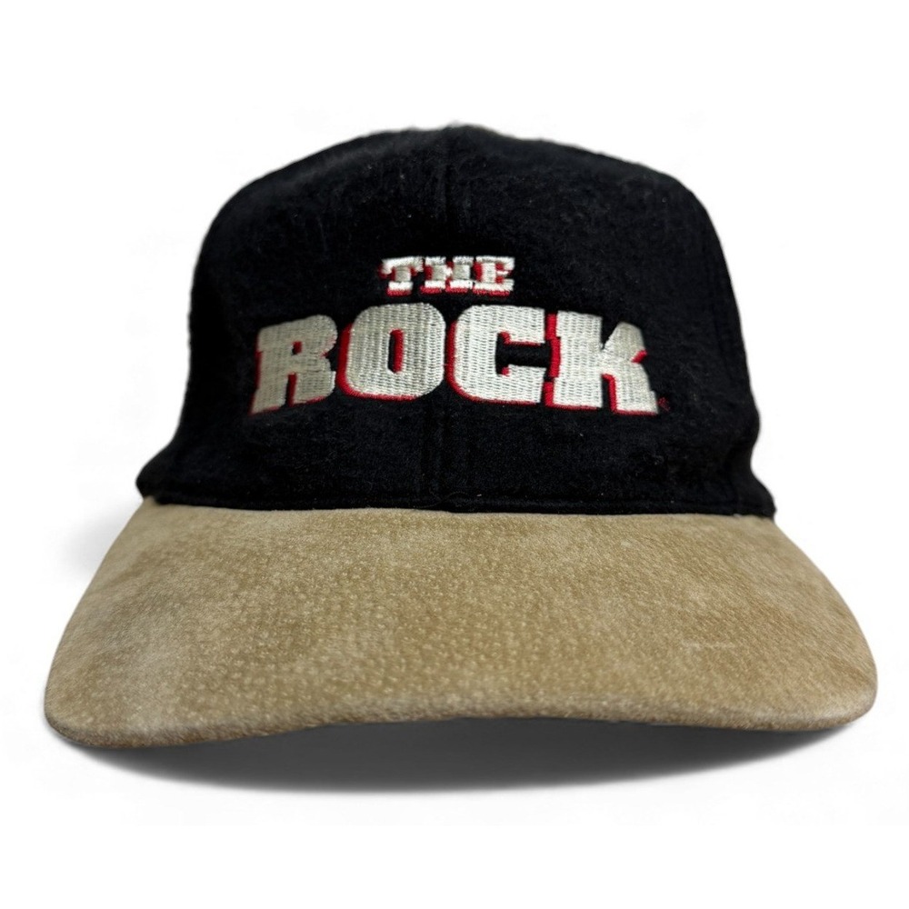 Vintage The Rock WWF Hat Mens Black Adjustable Suede Wool KC Wrestling 90s Y2K‎
